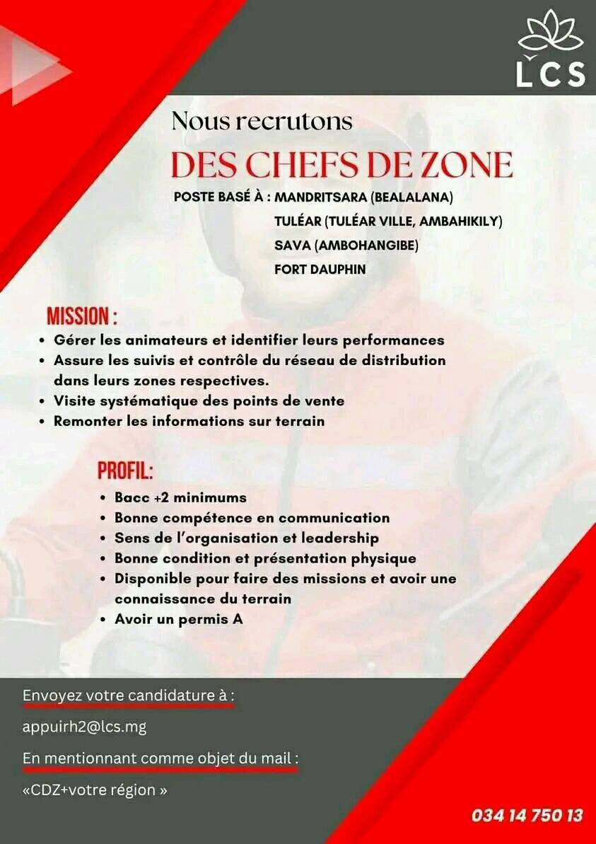 Recrutement d'un Chef de zone