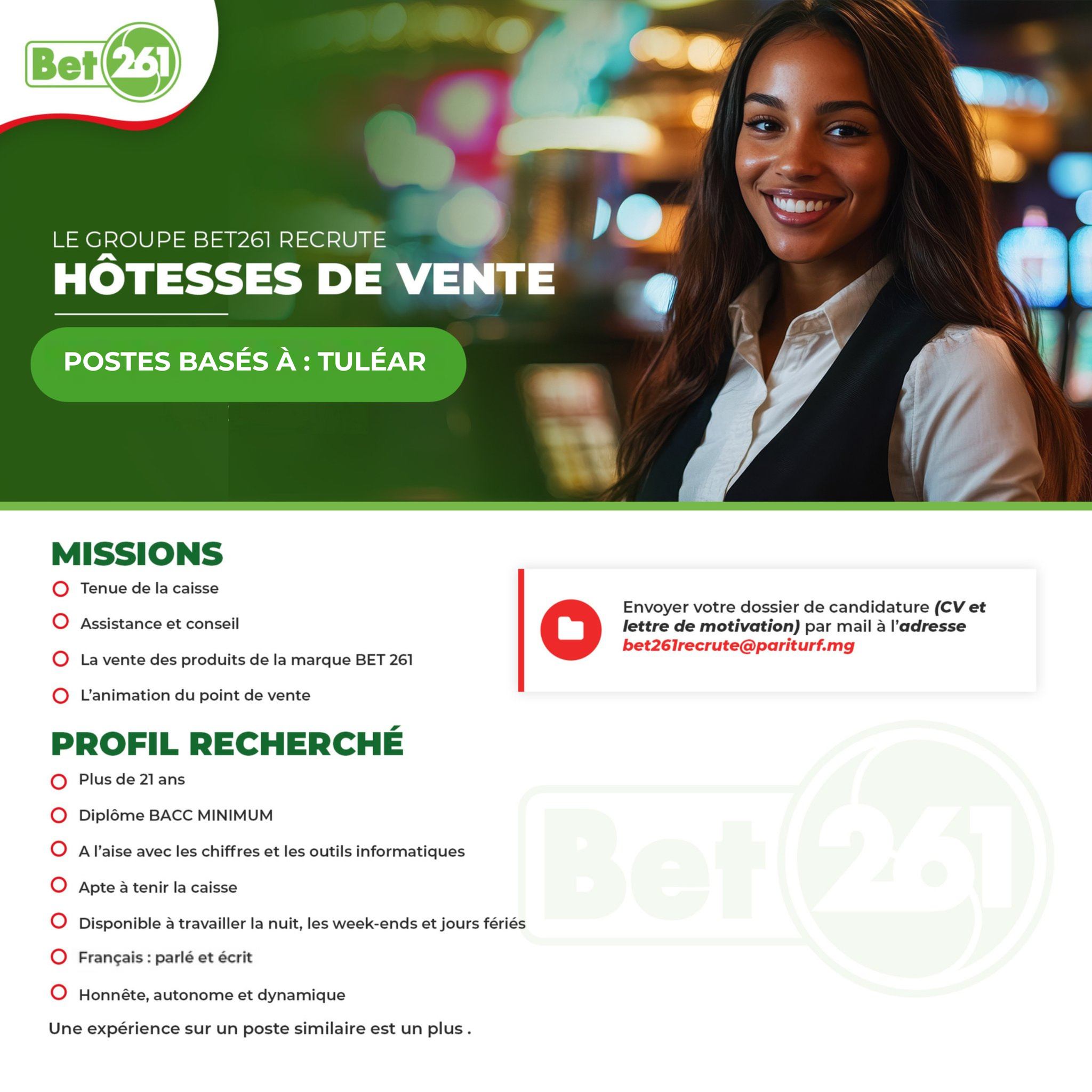 Recrutement d'une Hôtesse de vente 