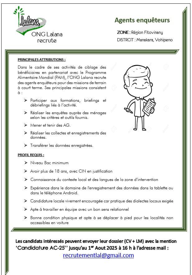Recrutement des Agents enquêteurs