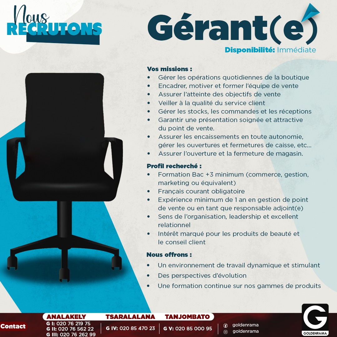 Recrutement d'un(e) Gérant(e)