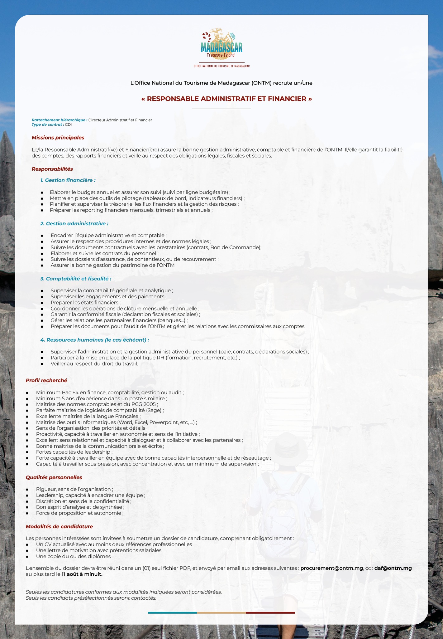 Recrutement d'un(e) Responsable Administratif et Financier