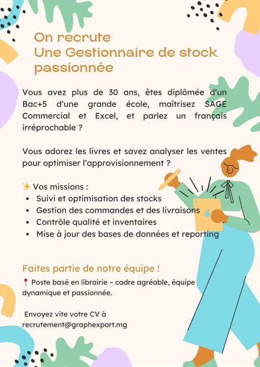 Recrutement d'un(e)  Gestionnaire de stock passionnée