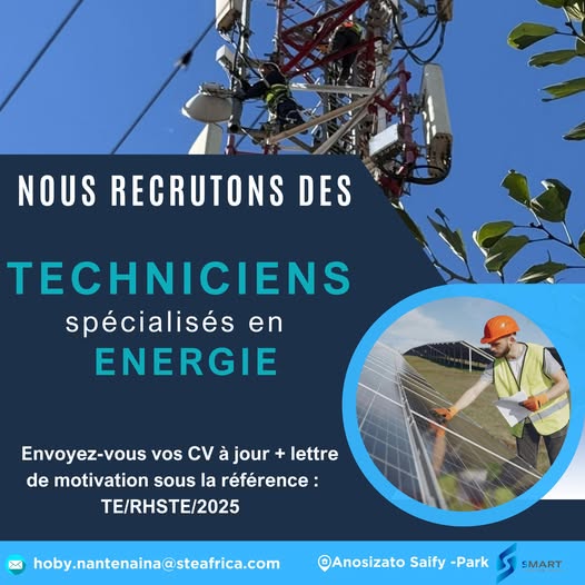 Recrutement de Techniciens spécialisés en énergie