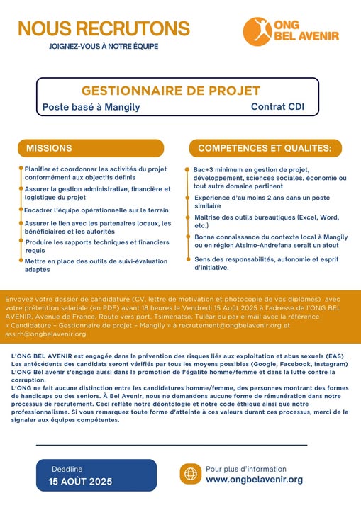 Recruitment of a Project Manager