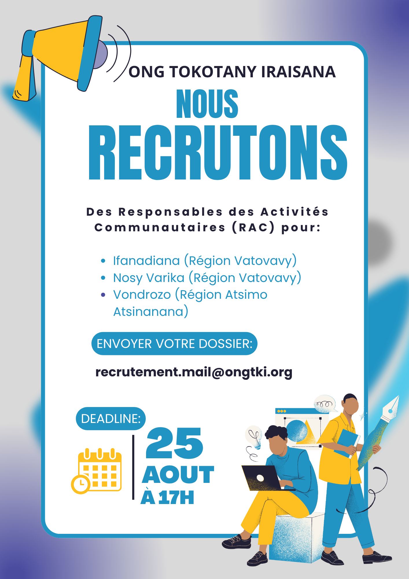 Recrutement de Responsables des Activités Communautaires (RAC)