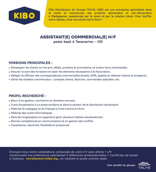 Recrutement  Assistant(e) Commercial(e) H/F