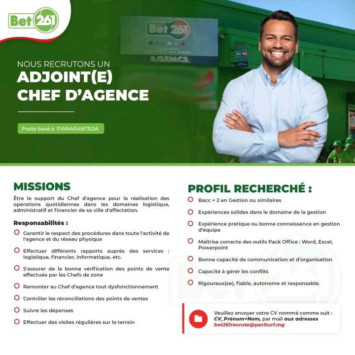 Recrutement : Adjoint(e) Chef d'Agence