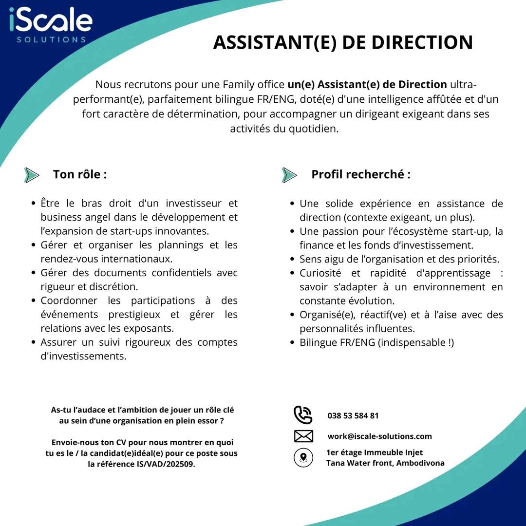 Recrutement : Assistant(e) de Direction