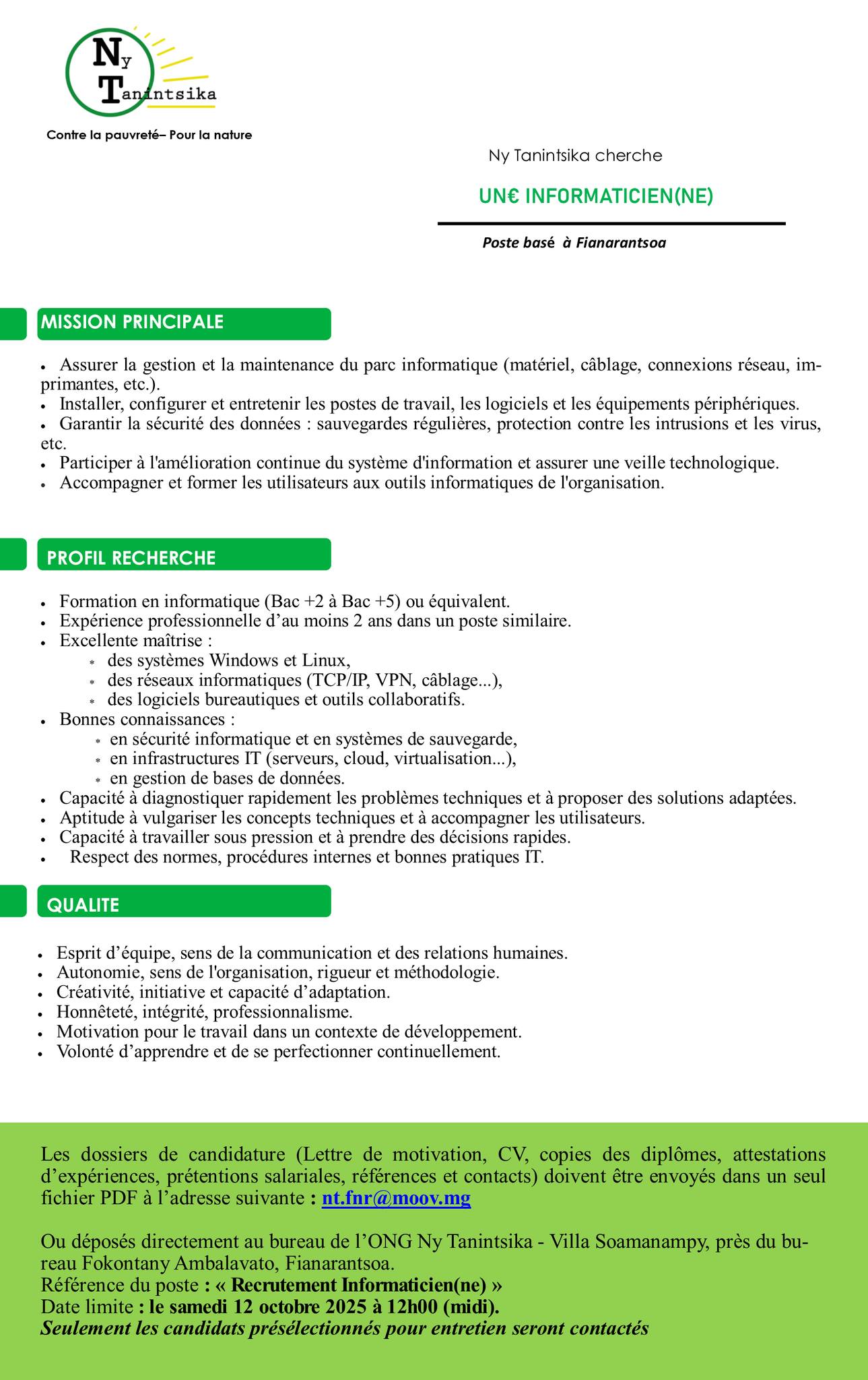 Recrutement d'un informaticien