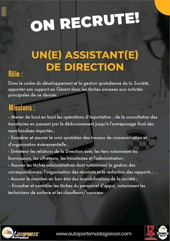 Recrutement pour le poste d' Assistant(e) de direction