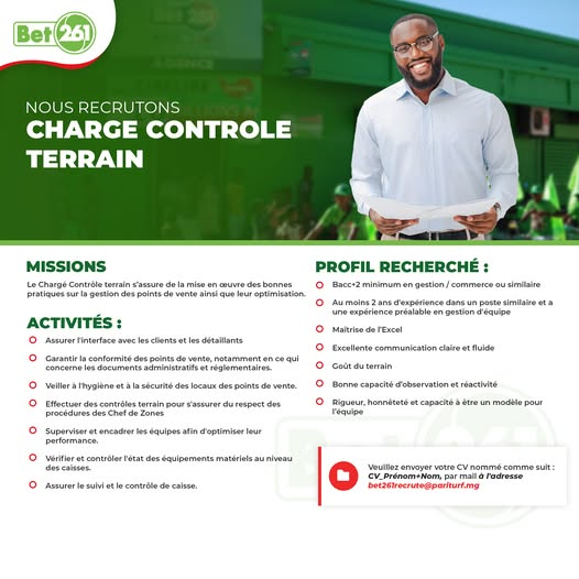 Offre d'emploi pour le poste d'un Chargé Contrôle Terrain