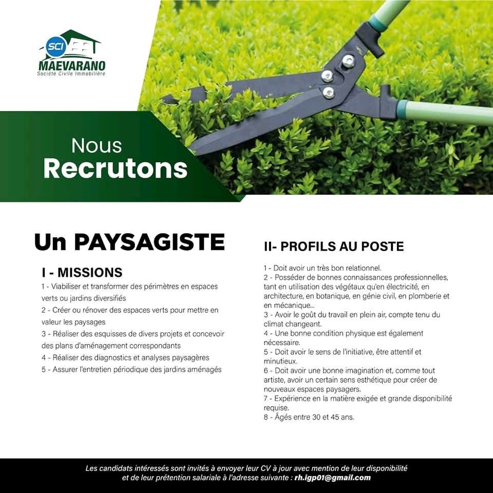 Recrutement pour le poste de Paysagiste