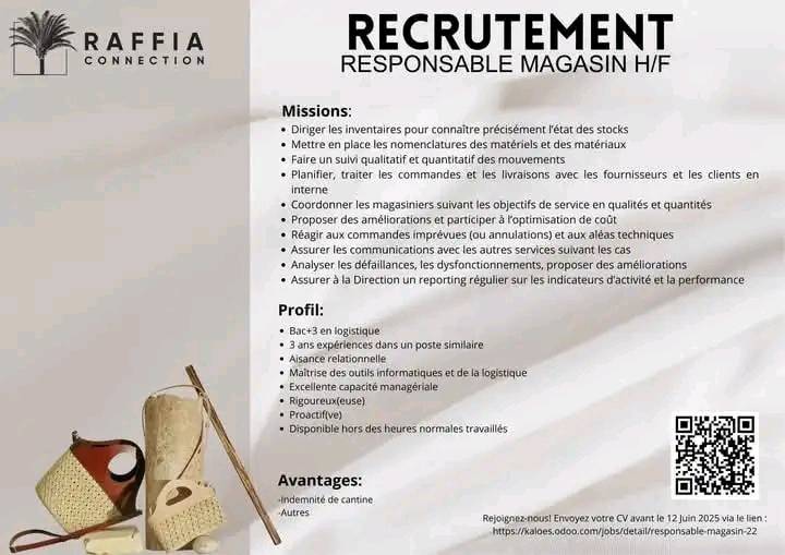Recrutement d'un Responsable Magasin H/F