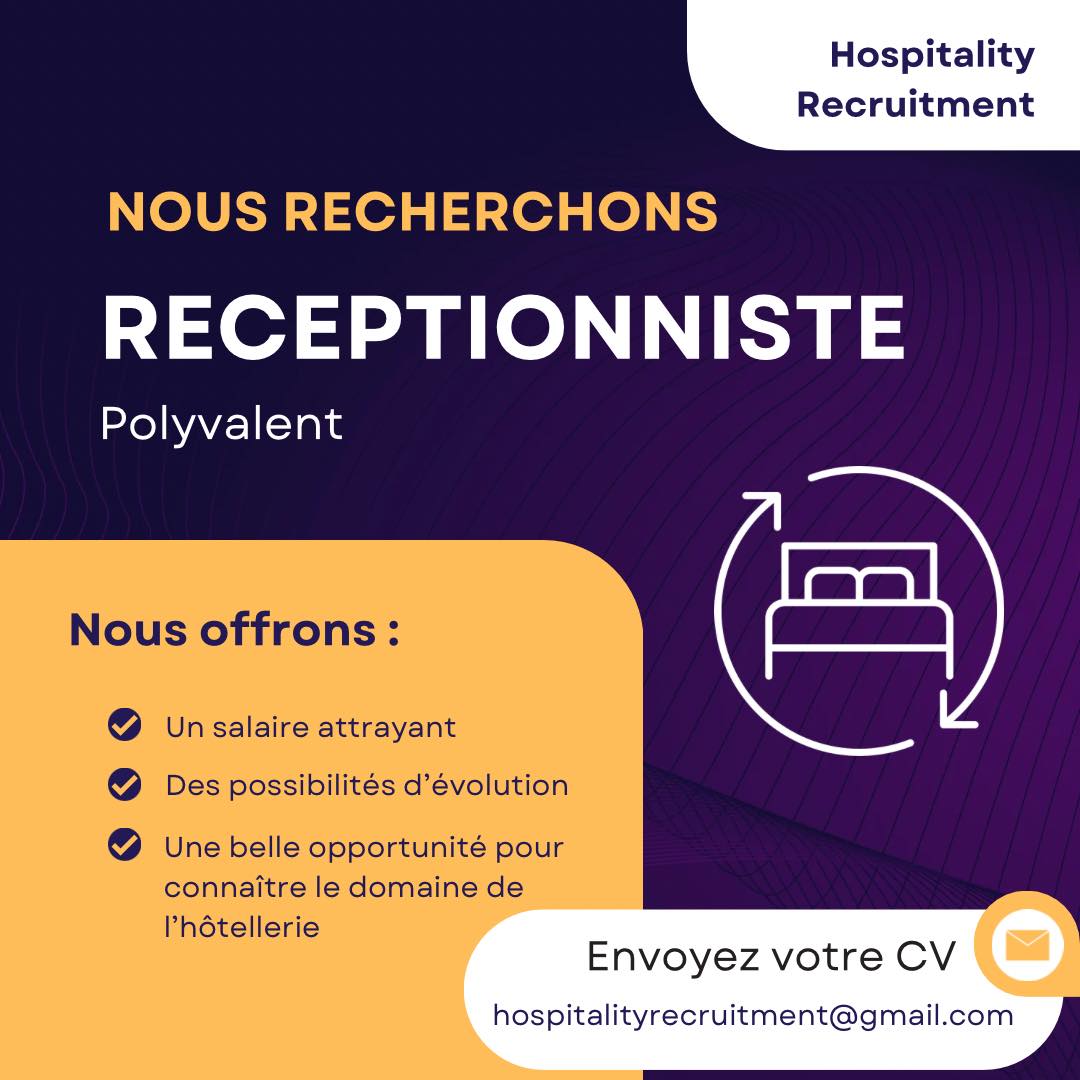 Recrutement pour le poste de Réceptionniste Polyvalent
