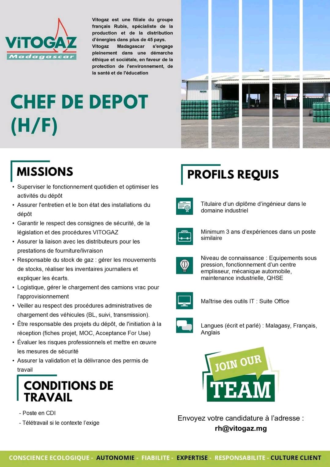 Vitogaz recrute un Chef de dépôt (H/F)